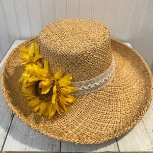 Hat Stuff Women’s Sunflower Straw Hat Wide Brim Boho Summer Beach Garden Hat